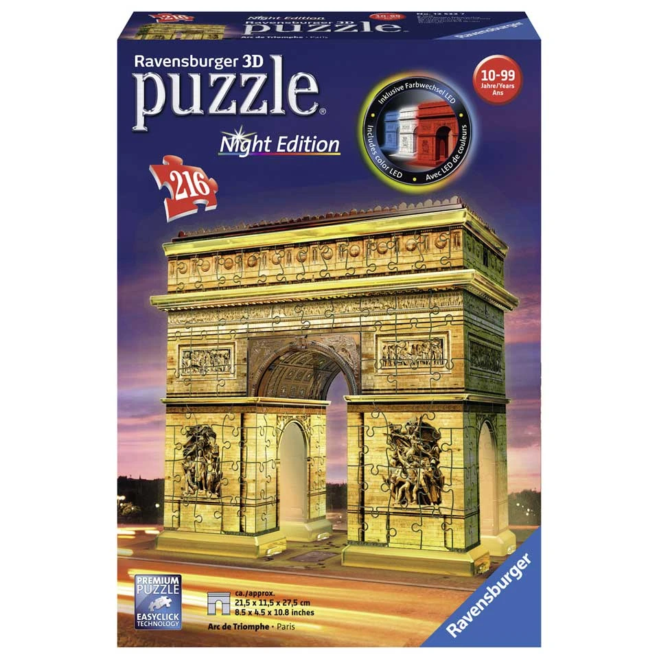 Ravensburger 3D-puzzel Arc De Triomphe By Night - 216 Stukjes 1 Ravensburger 3D-puzzel Arc De Triomphe By Night - 216 Stukjes