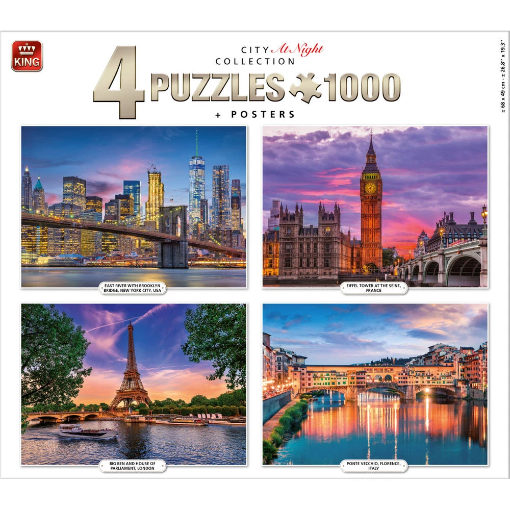 King International Puzzel City At Night - 4 X 1000 Stukjes 2 King International Puzzel City At Night - 4 X 1000 Stukjes - Afbeelding 2