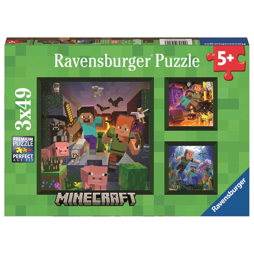 Ravensburger Puzzel Minecraft Biomes - 3 X 49 Stukjes 1 Ravensburger Puzzel Minecraft Biomes - 3 X 49 Stukjes